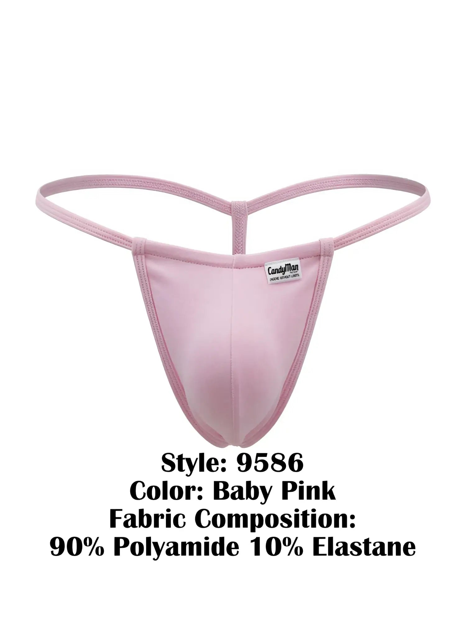 Baby pink candyman 9586 g-string thong in soft stretchy fabric blend shown from the back side