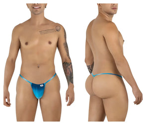 CandyMan 9586 blue gradient thong with subtle sheen and small white logo on front made for comfortable wear