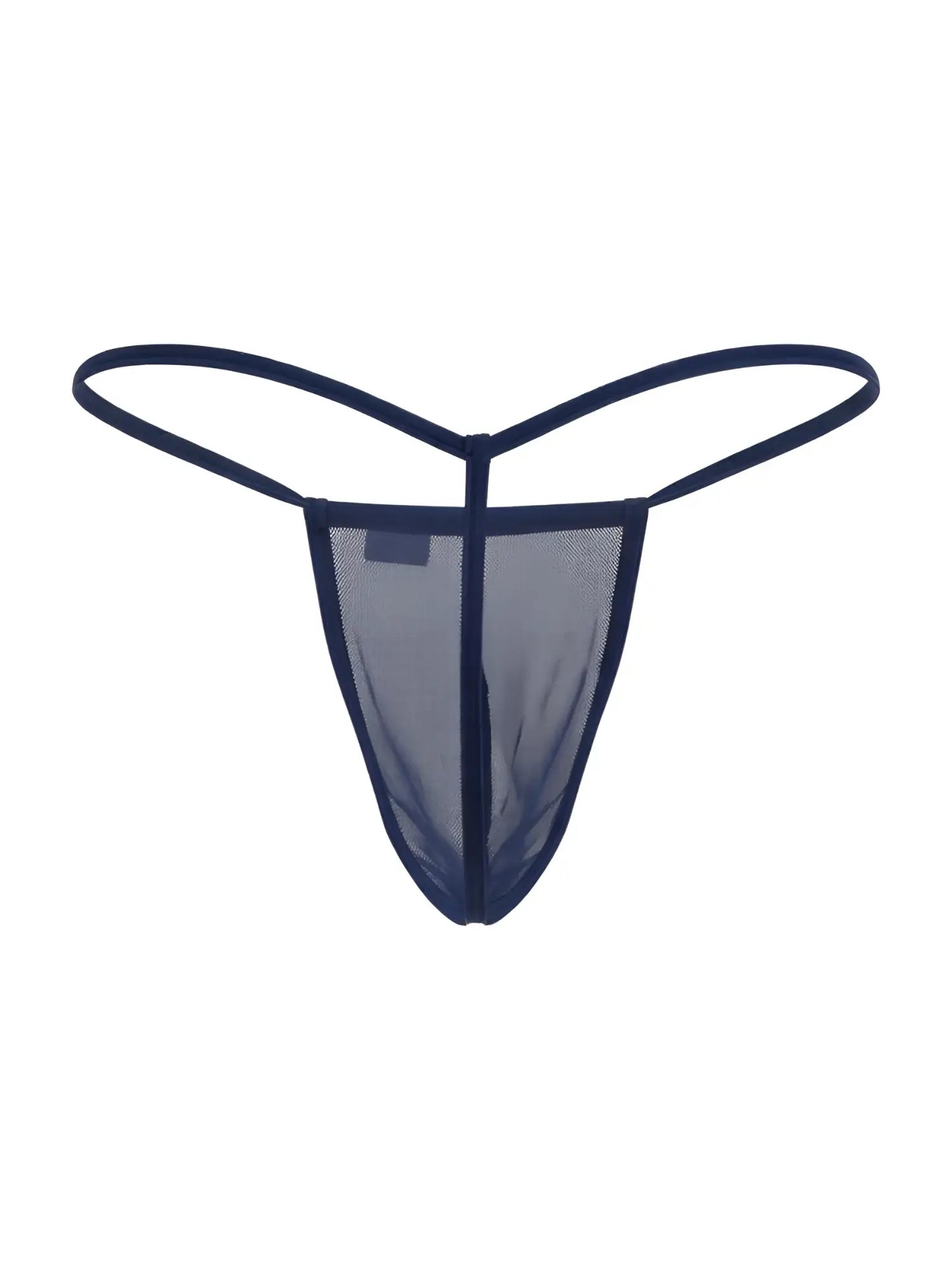 Navy blue mesh thong with thin elastic straps shown from the back in the Candyman 9586 g-string style