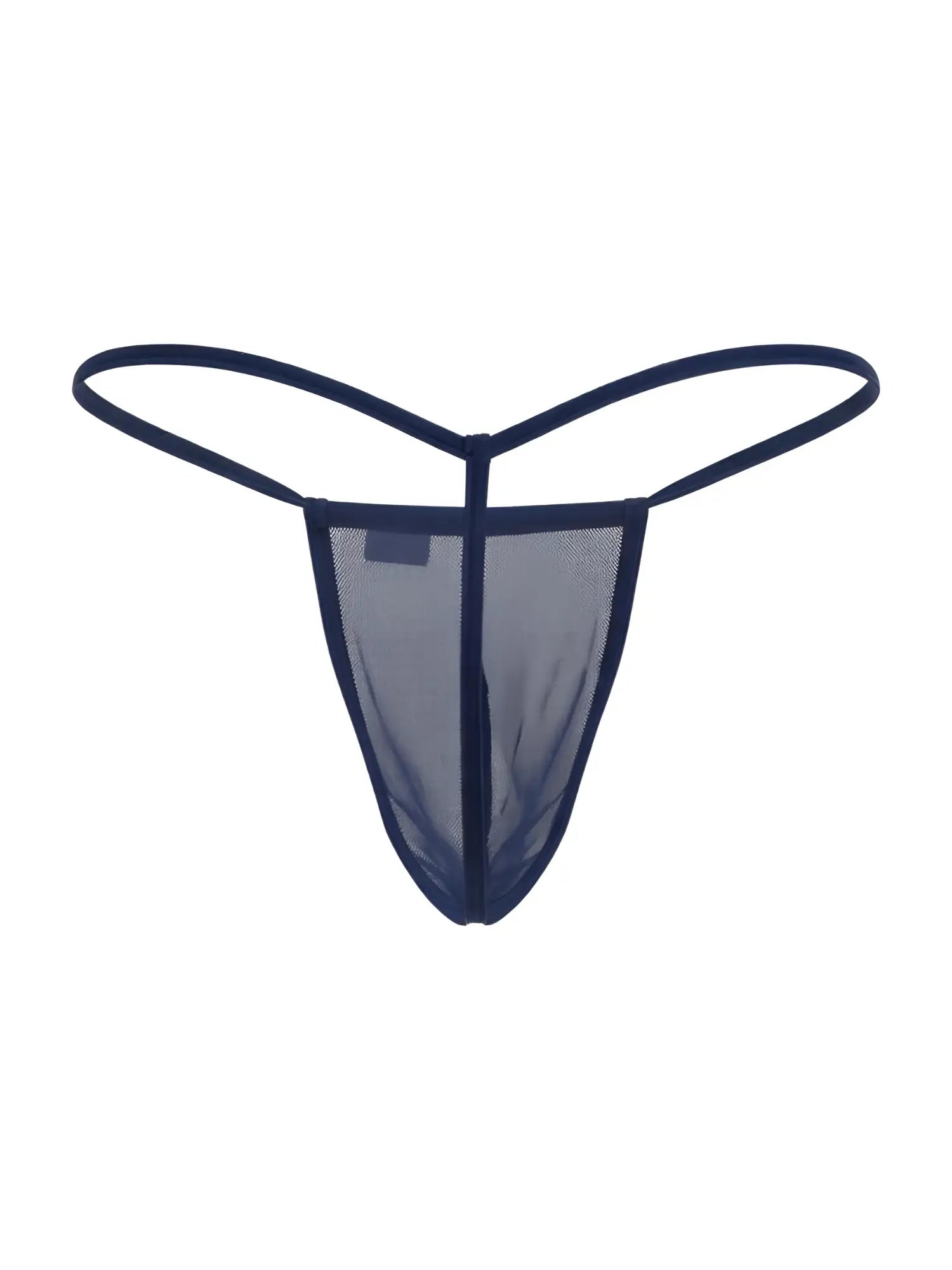 Navy blue mesh thong with thin elastic straps shown from the back in the Candyman 9586 g-string style