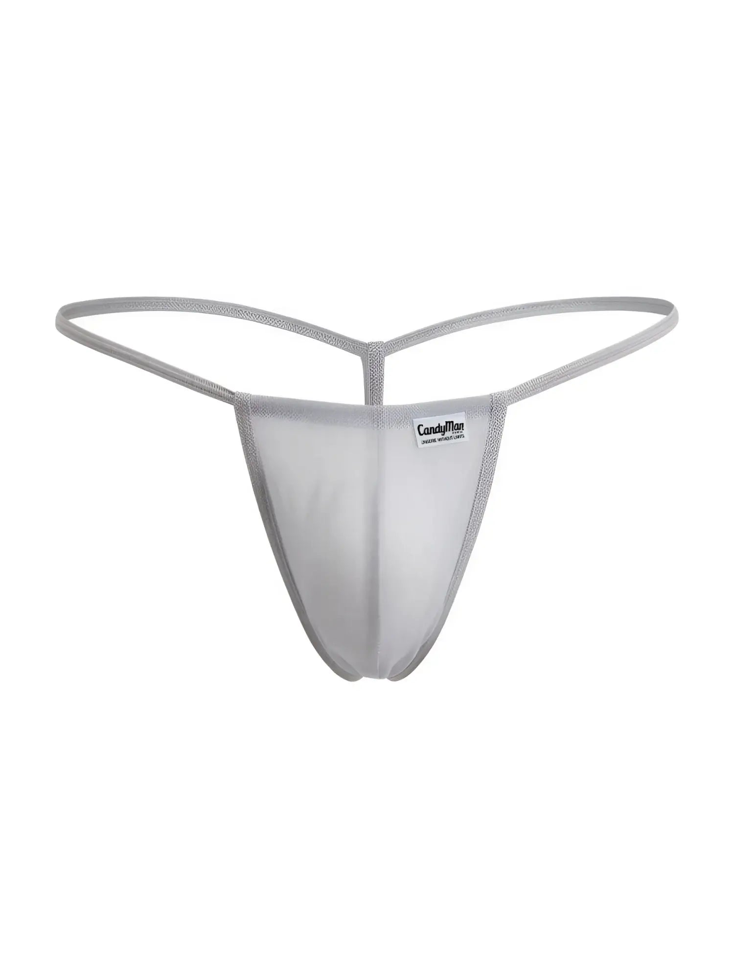 Gray mesh thong g-string with subtle sheen and reinforced elastic bands from candyman 9586 color gray mesh