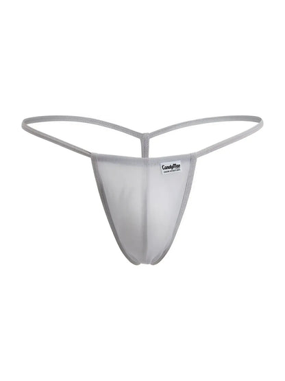 Gray mesh thong g-string with subtle sheen and reinforced elastic bands from candyman 9586 color gray mesh