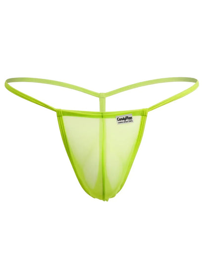 Neon green mesh thong g-string from candy man featuring breathable mesh fabric in hot green color