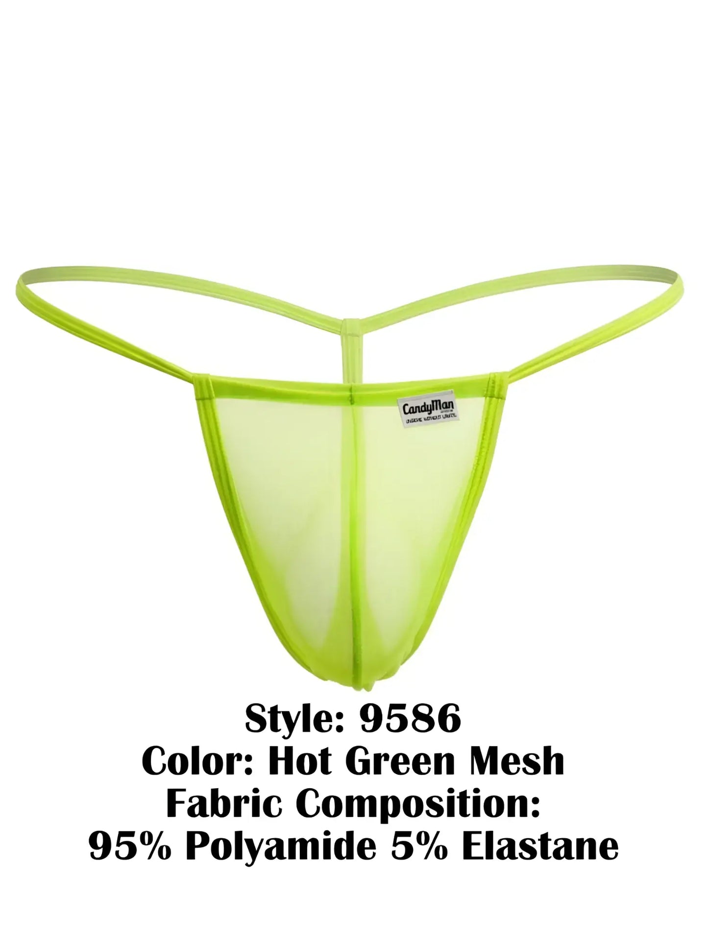 Hot green mesh candyMan 9586 g-string thong with sleek form-fitting design and thin elastic straps shown from the back