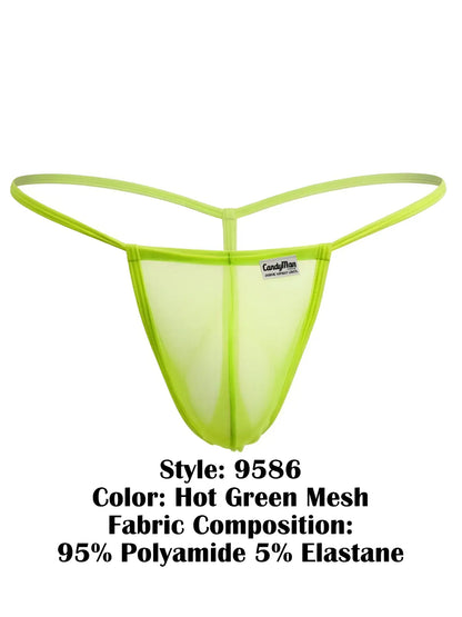 Hot green mesh candyMan 9586 g-string thong with sleek form-fitting design and thin elastic straps shown from the back