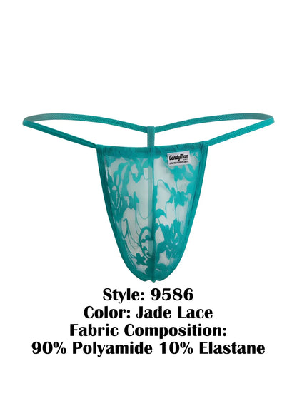 Teal lace thong with delicate floral pattern and thin matching elastic straps candyMan 9586 g-string jade lace