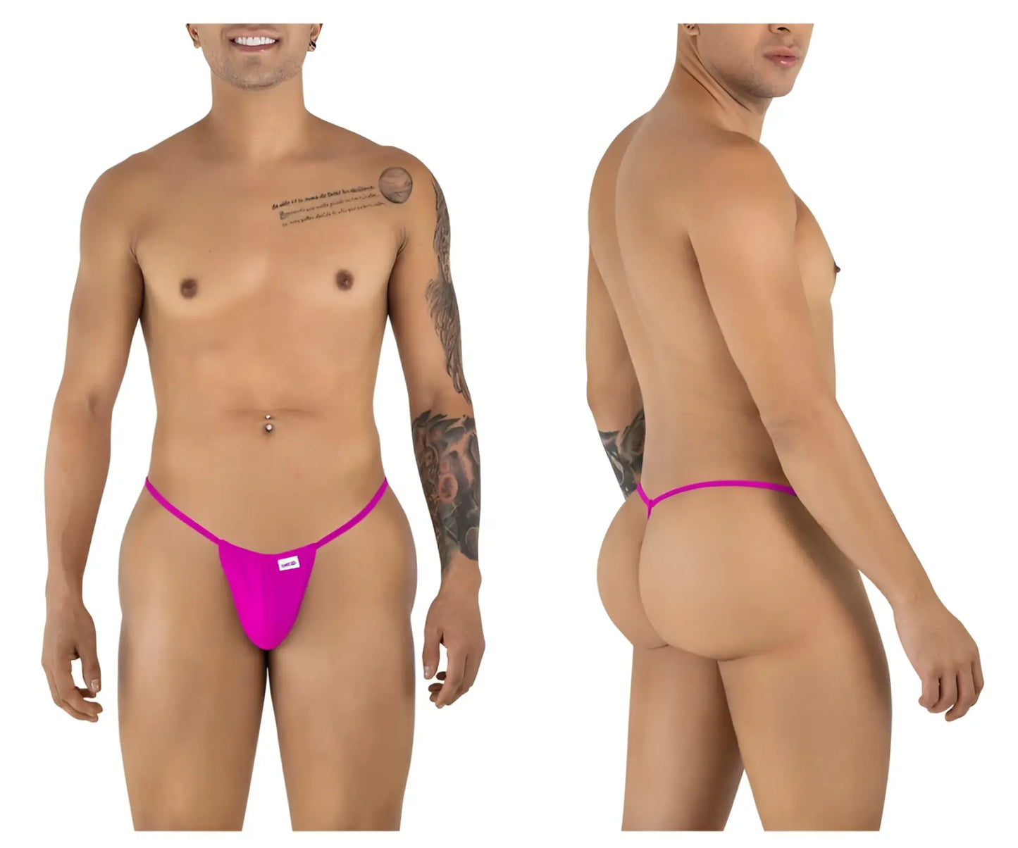 Bright pink magenta CandyMan 9586 g-string thong with snug fit and small white brand tag at front