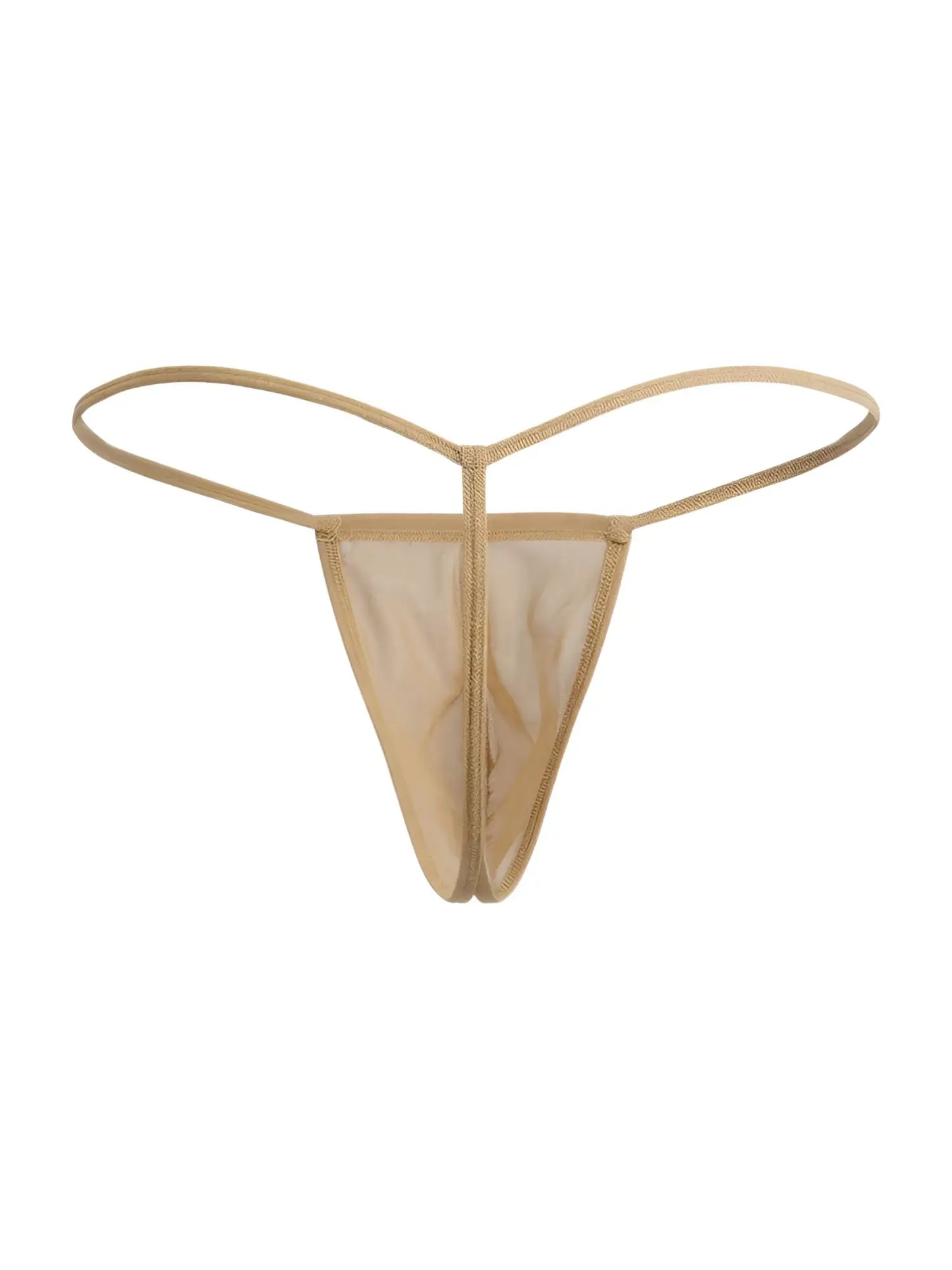 Beige mocca mesh thong with central zipper and thin elastic straps from candyman 9586 g-string collection