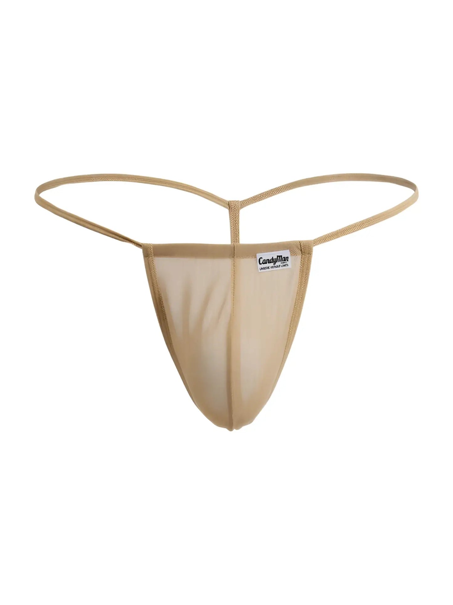 Beigecolo red CandyMan 9586 g-string mocca mesh thong with thin elastic bands and small white front label