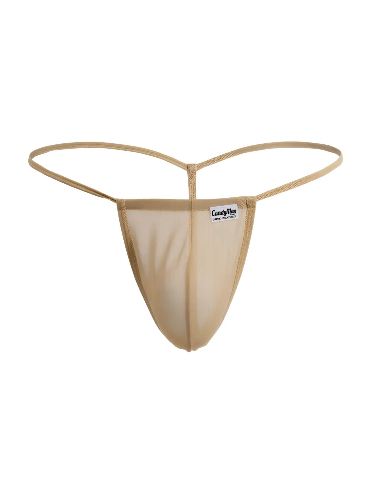 Beigecolo red CandyMan 9586 g-string mocca mesh thong with thin elastic bands and small white front label