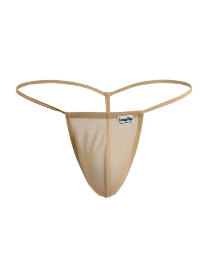 Beigecolo red CandyMan 9586 g-string mocca mesh thong with thin elastic bands and small white front label
