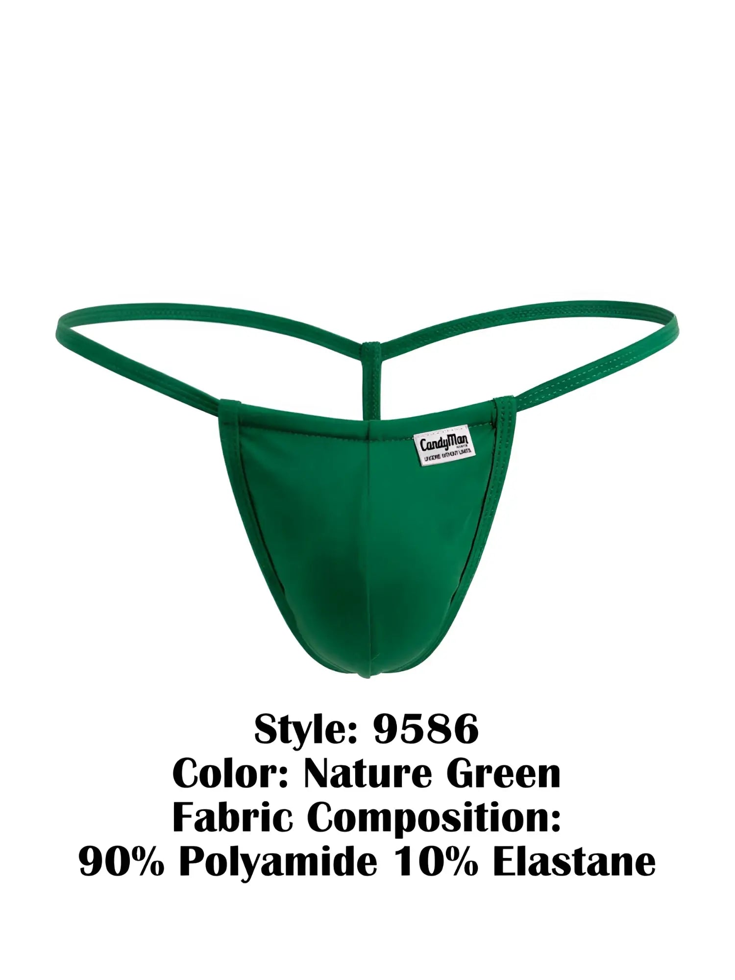 Nature green candyman 9586 g-string in sleek form-fitting design made of 90 polyamide 10 elastane shown from back