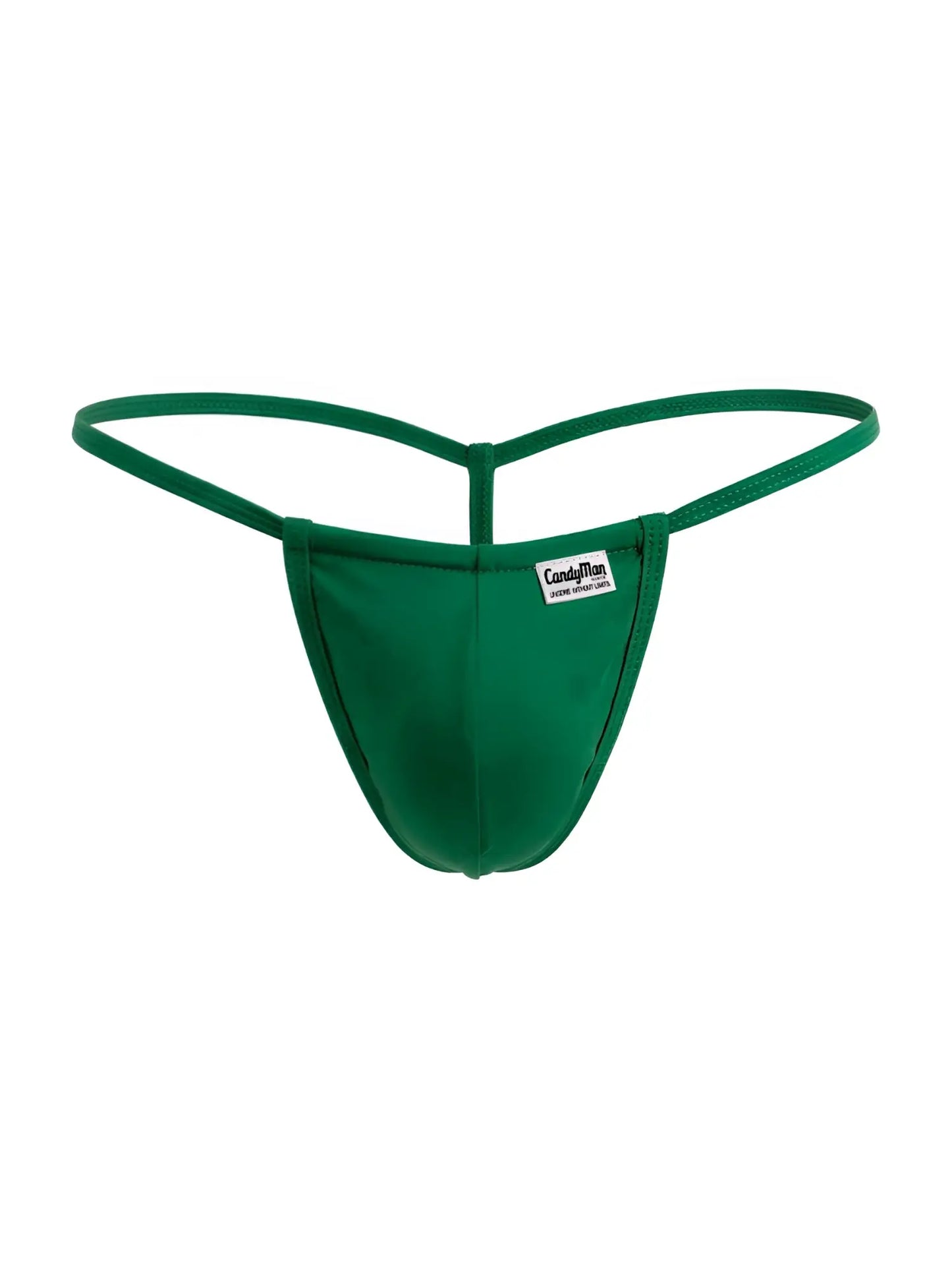 CandyMan 9586 g-string in nature green with smooth stretchy fabric and thin elastic straps shown from the back side