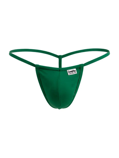 CandyMan 9586 g-string in nature green with smooth stretchy fabric and thin elastic straps shown from the back side