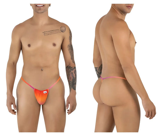 CandyMan 9586 g-string in vibrant orange and pink gradient thong with a small white logo on the front