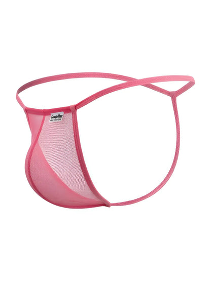 Pink mesh thong g-string by candyman 9586 with supportive contoured design and thin elastic straps