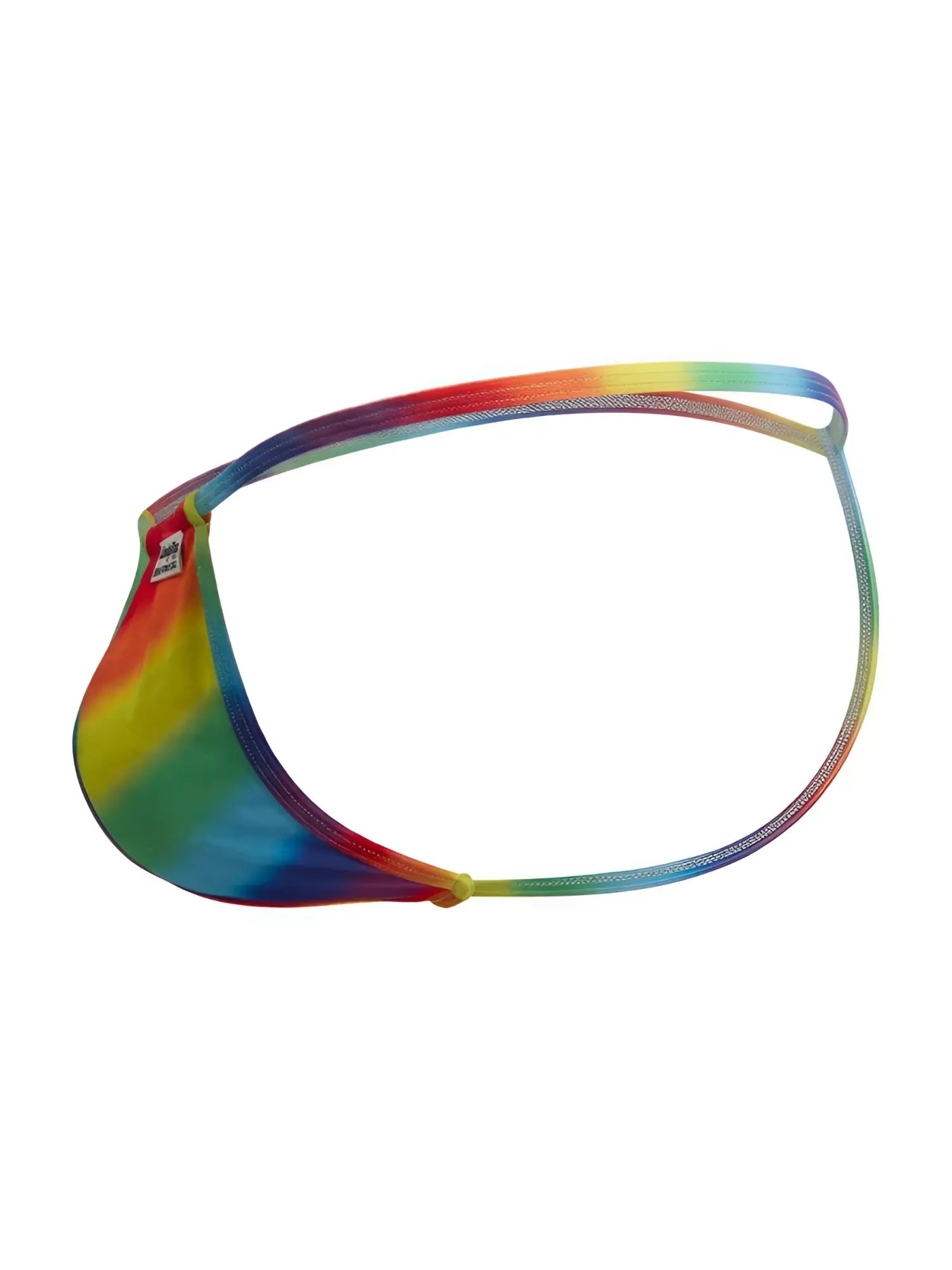 CandyMan 9586 g-string rainbow print mesh swim trunks with tie-dye pattern for vibrant beachwear