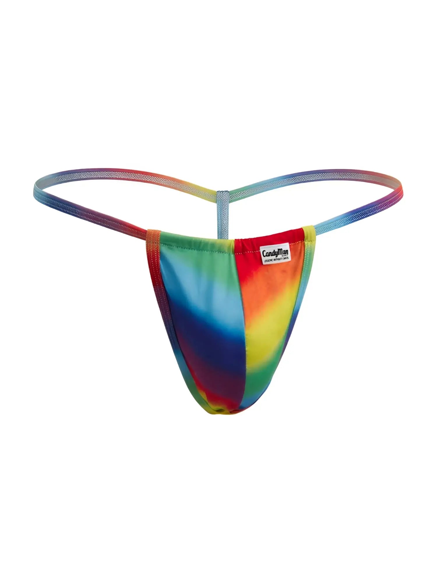 Rainbow tie-dye candyman 9586 g-string thong with colorful gradient pattern and elasticized waistband back view