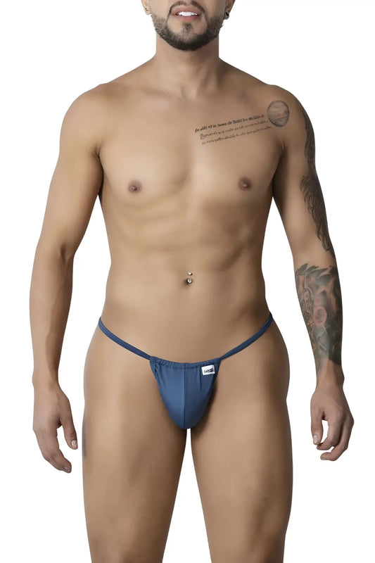 Blue athletic briefs candyMan 9586 g-string thongs with snug fit and elastic waistband in petrol blue color