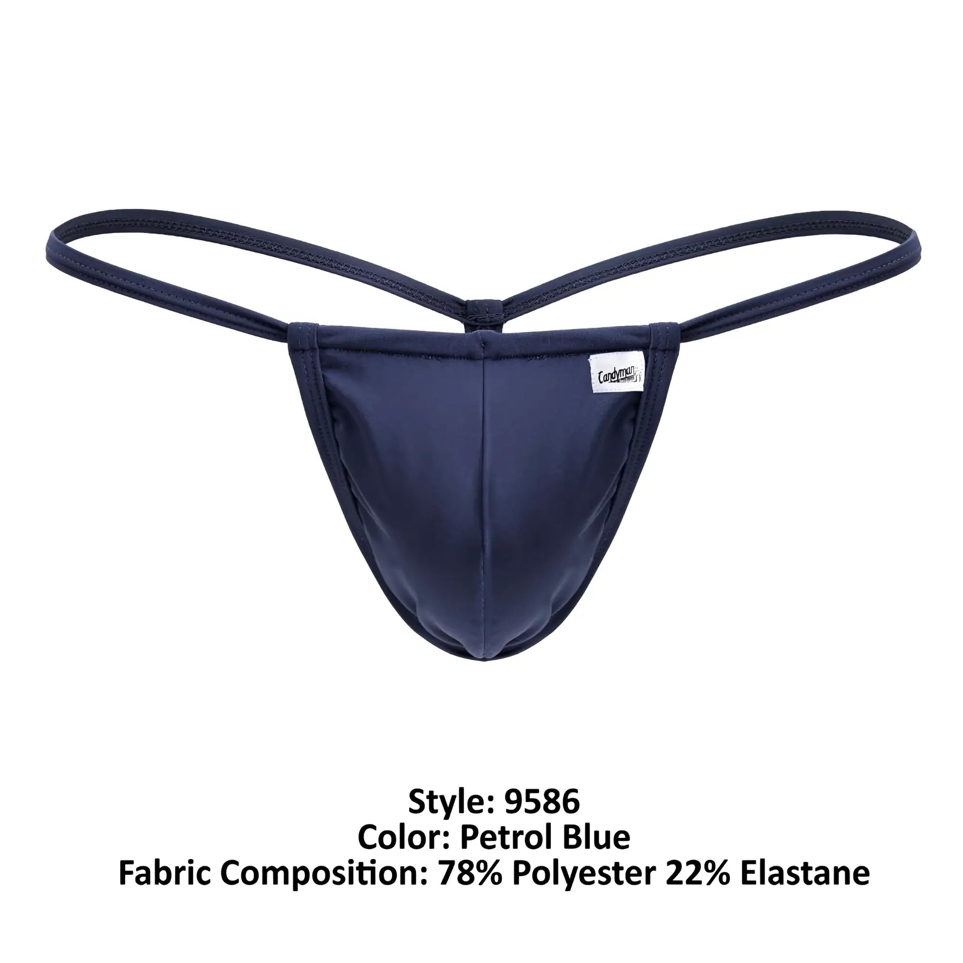 CandyMan 9586 petrol blue g-string thong made of 78 polyester 22 elastane with sleek design and thin elastic straps