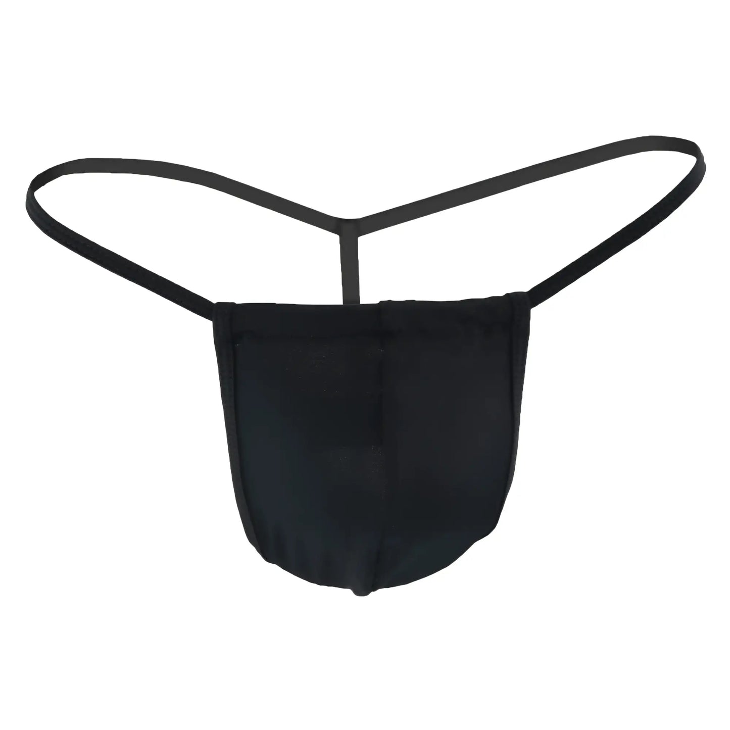 Black fabric CandyMan 9586 thong with central pouch and thin adjustable straps for comfortable wear