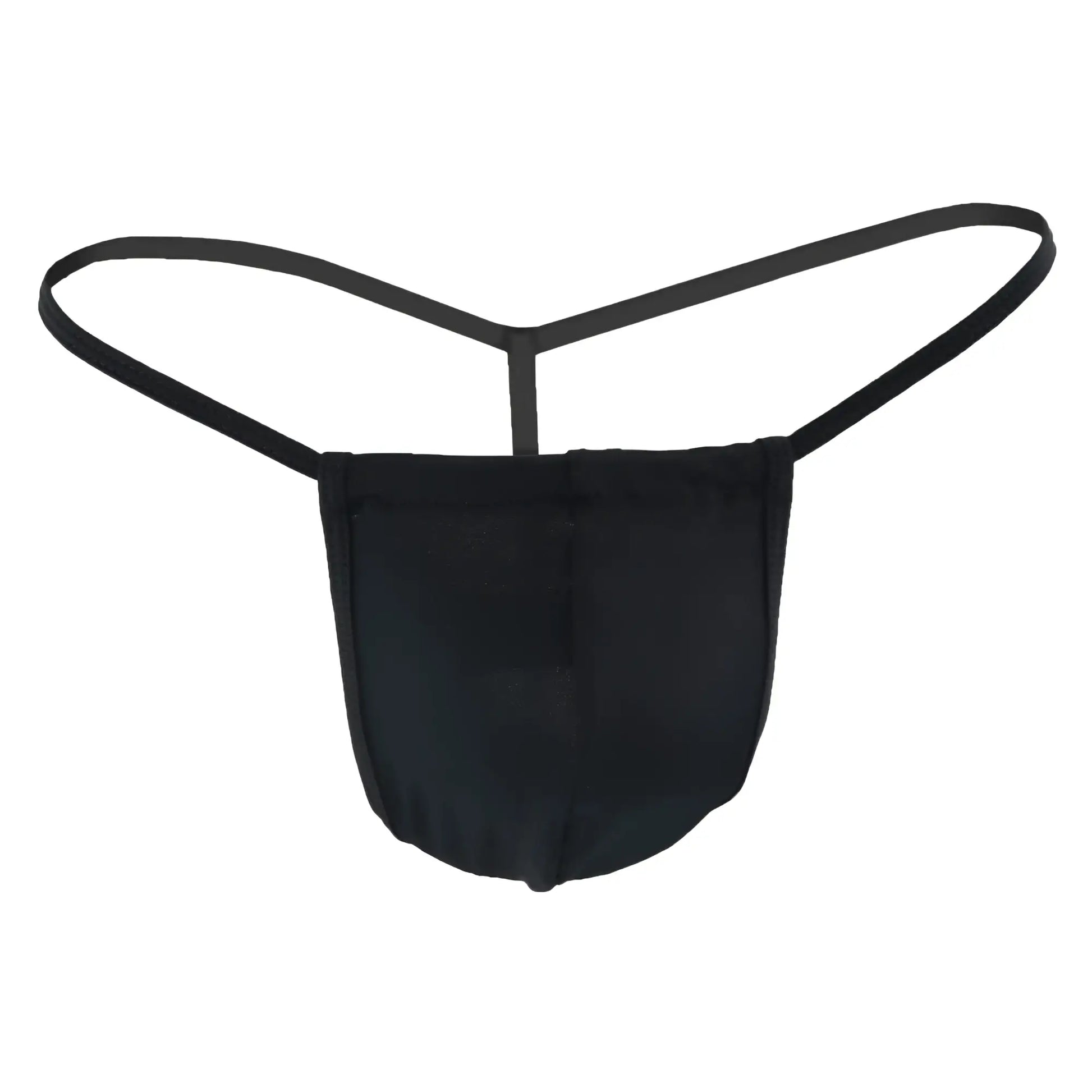 Black fabric CandyMan 9586 thong with central pouch and thin adjustable straps for comfortable wear