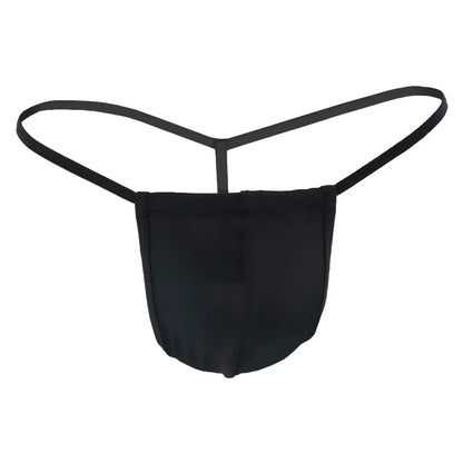 Black fabric CandyMan 9586 thong with central pouch and thin adjustable straps for comfortable wear