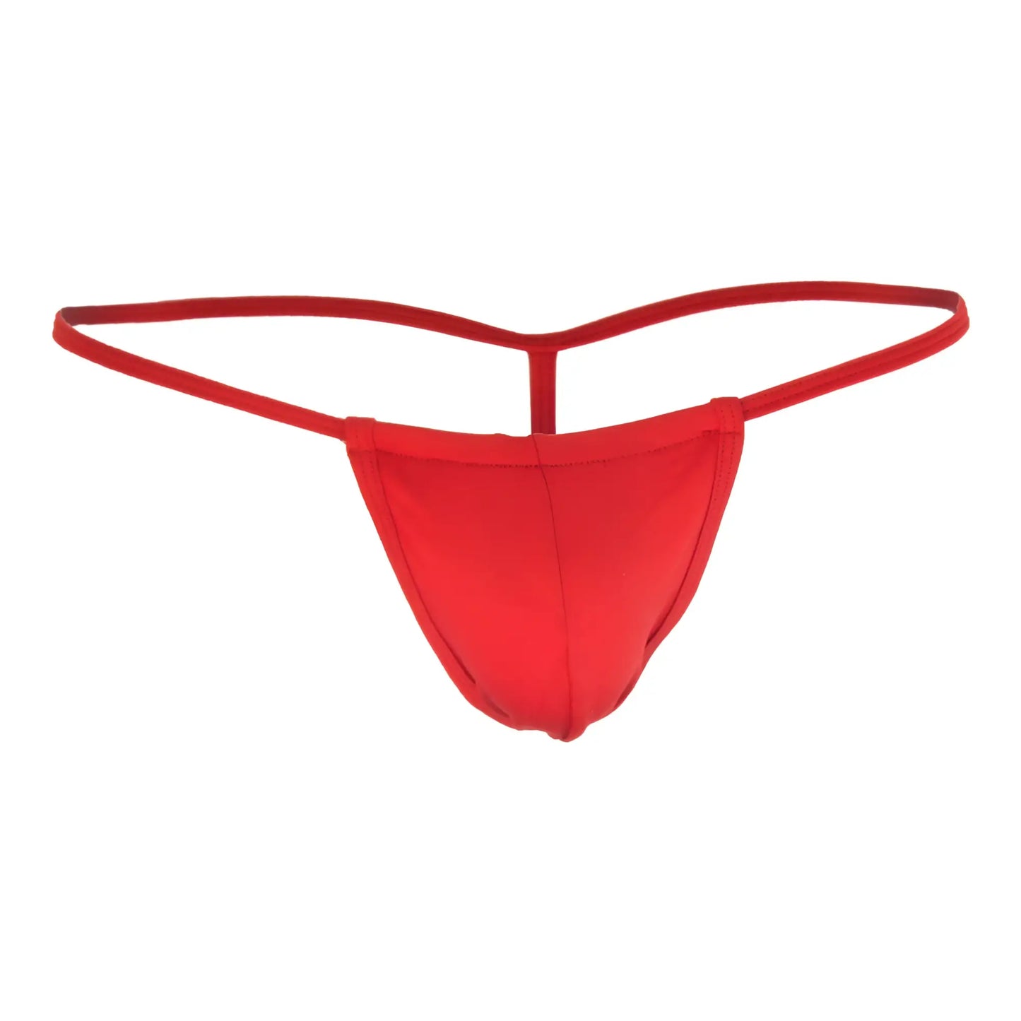 CandyMan 9586 red thong made of smooth stretchy fabric with simple design and thin straps shown from front