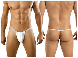 White cotton thong with thin waistband and back strap shown from the back in candyman 9586 thong color white