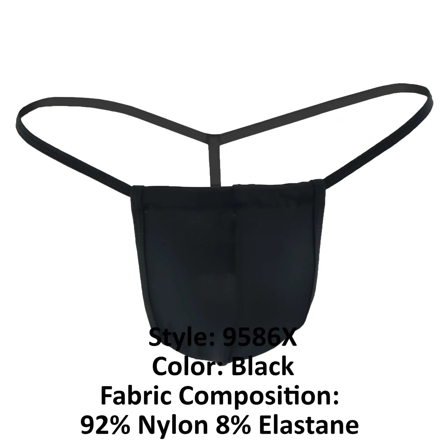 Black candyman 9586x thongs made of 92 nylon 8 elastane featuring a classic t-back design shown from the back