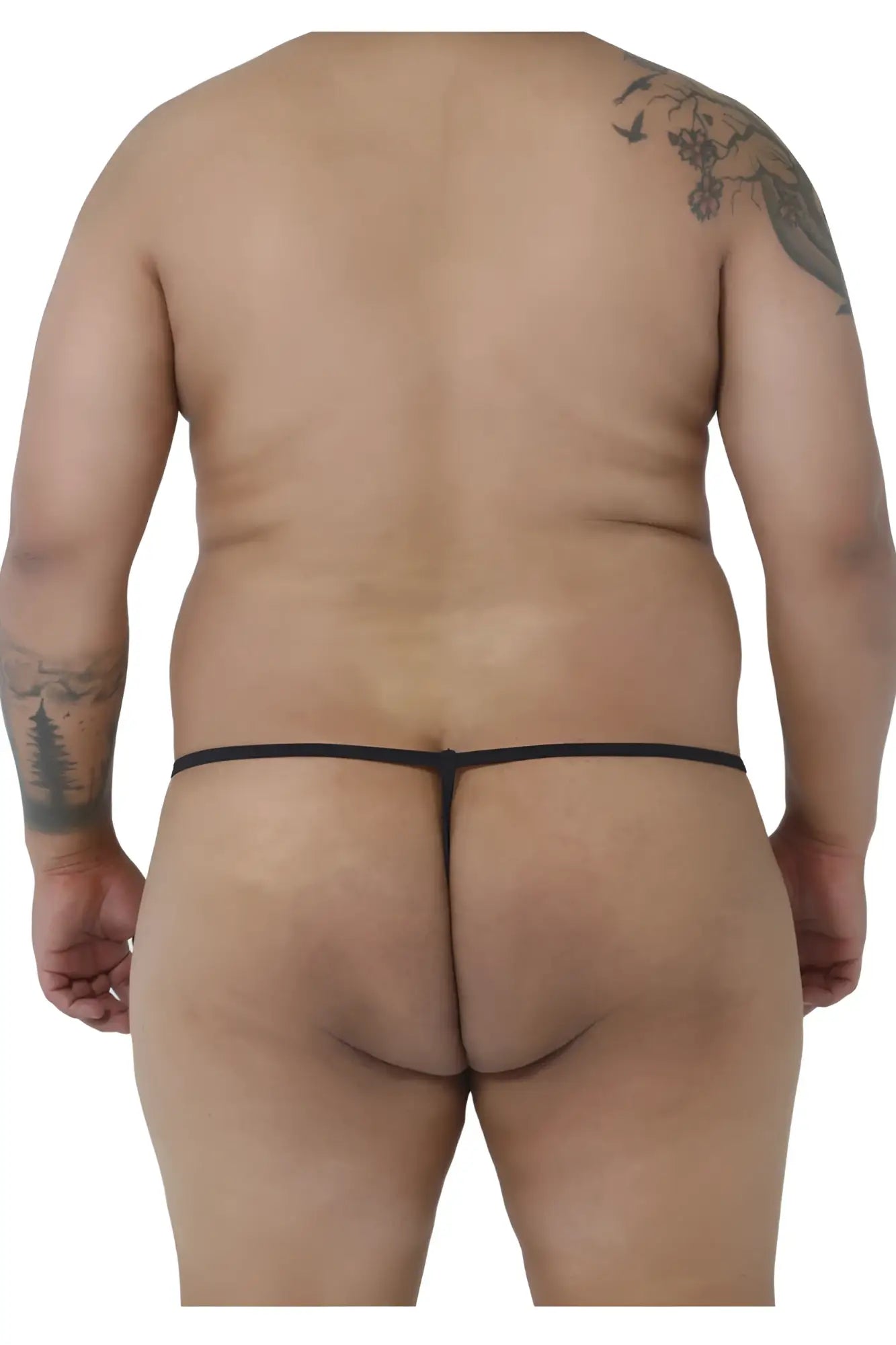 Black CandyMan 9586X thong with thin smooth elastic band and minimalistic design shown from the back side