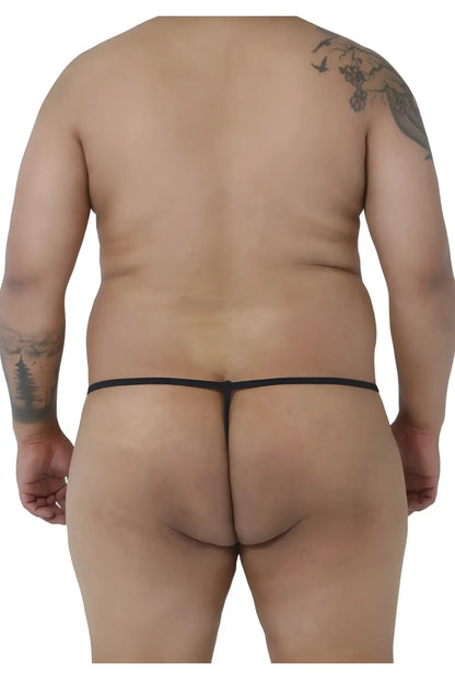 Black CandyMan 9586X thong with thin smooth elastic band and minimalistic design shown from the back side