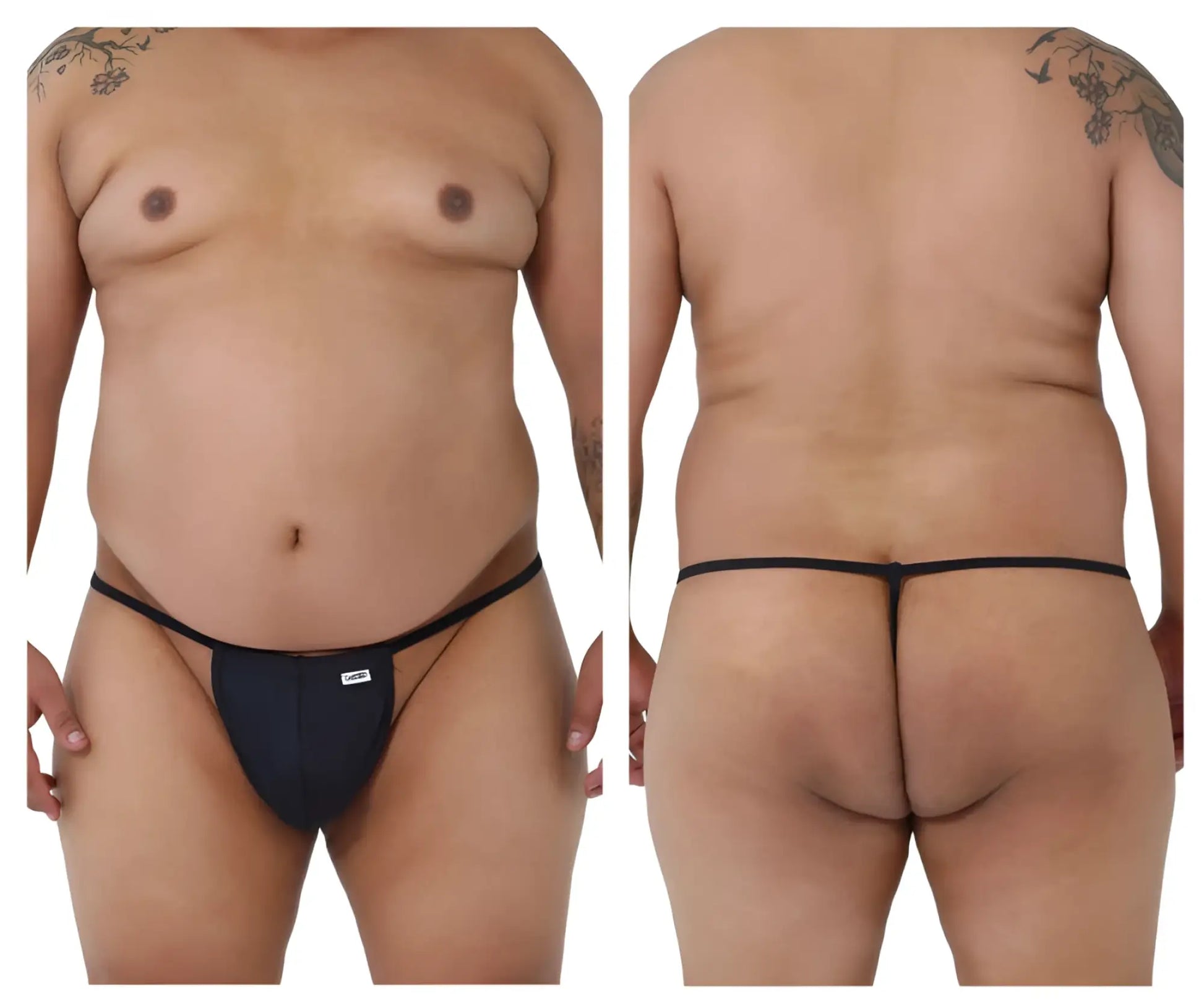 Black candyMan 9586X thong with a small white logo on the front made from comfortable fabric