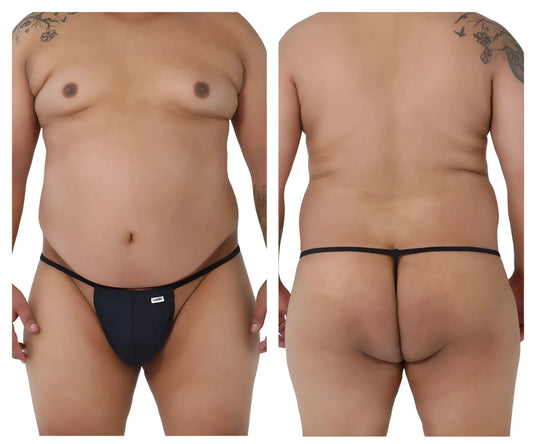 Black candyMan 9586X thong with a small white logo on the front made from comfortable fabric