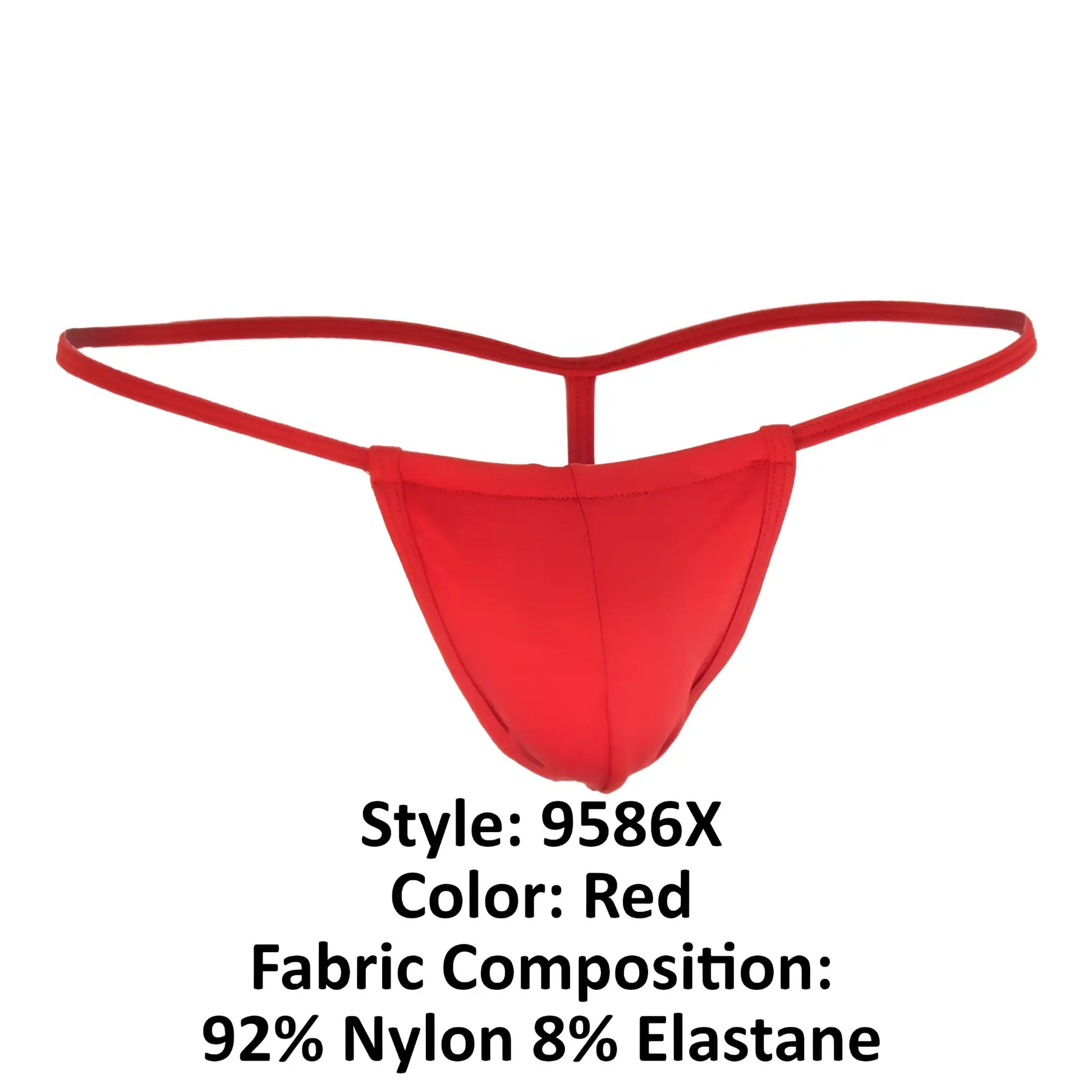 Red CandyMan 9586X thong made of 92 nylon and 8 elastane showing the back side of the product