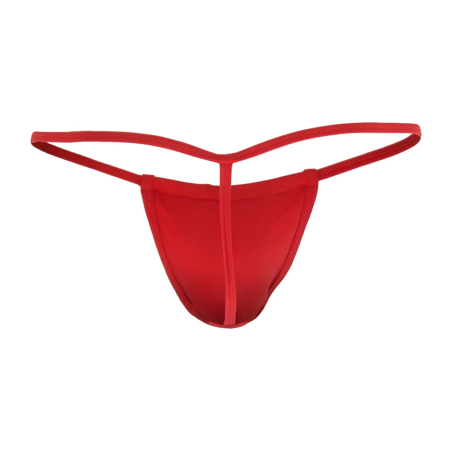 Red thong candyMan 9586X made of smooth stretchy fabric with simple design and thin straps shown from the back