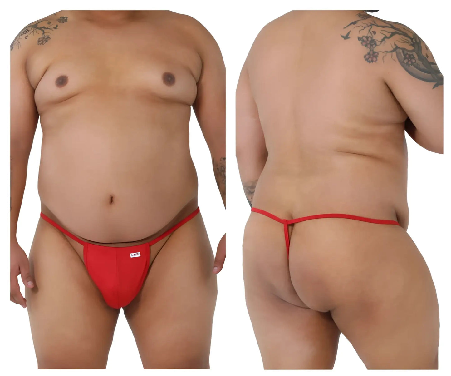 Candyman 9586X red thong with thin supportive waistband and small white label on the front for comfortable wear