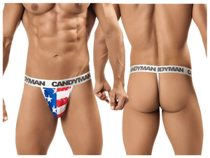 Candyman 99154 patriotic thong with american flag design and white elastic waistband in multi-colored fabric