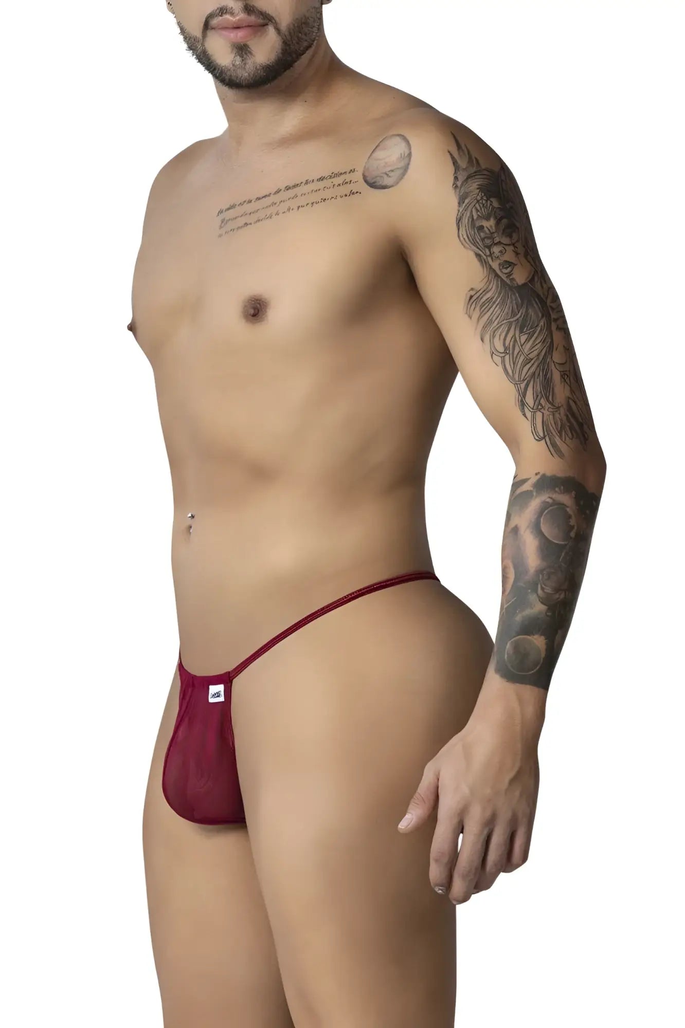 CandyMan 99246 burgundy red mesh thong with a small white logo on the front perfect for intimate wear