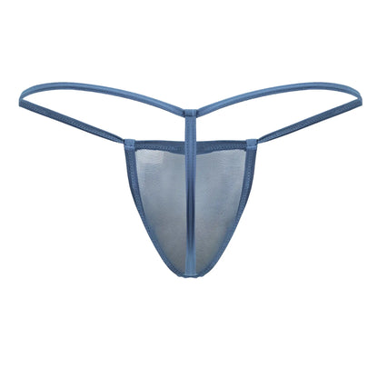 CandyMan 99246 turquoise blue mesh thong with thin supportive straps and sleek minimalist design showing backside