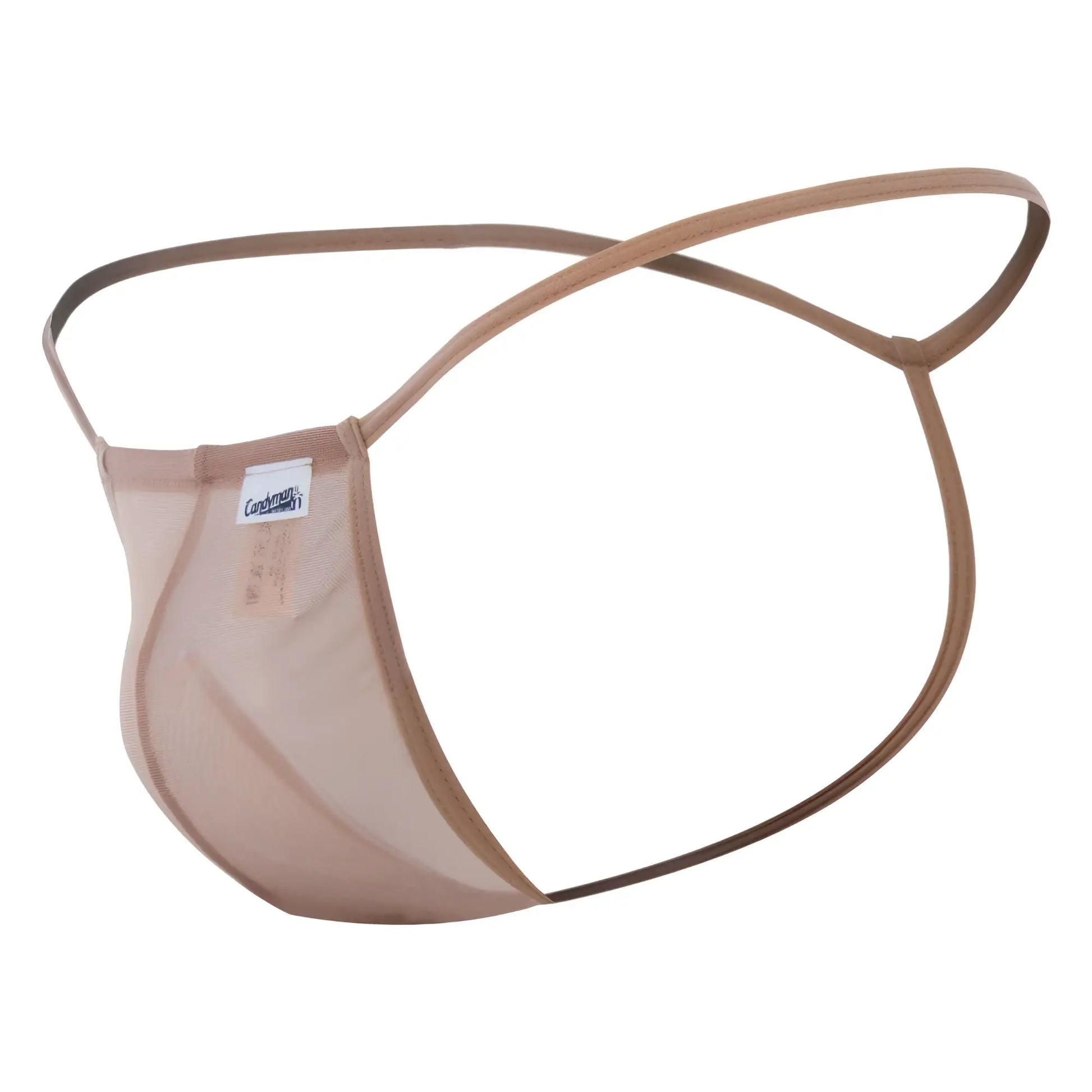 Beig colored Candyman 99246 thong made of mesh with thin matching elastic straps visible from the front side