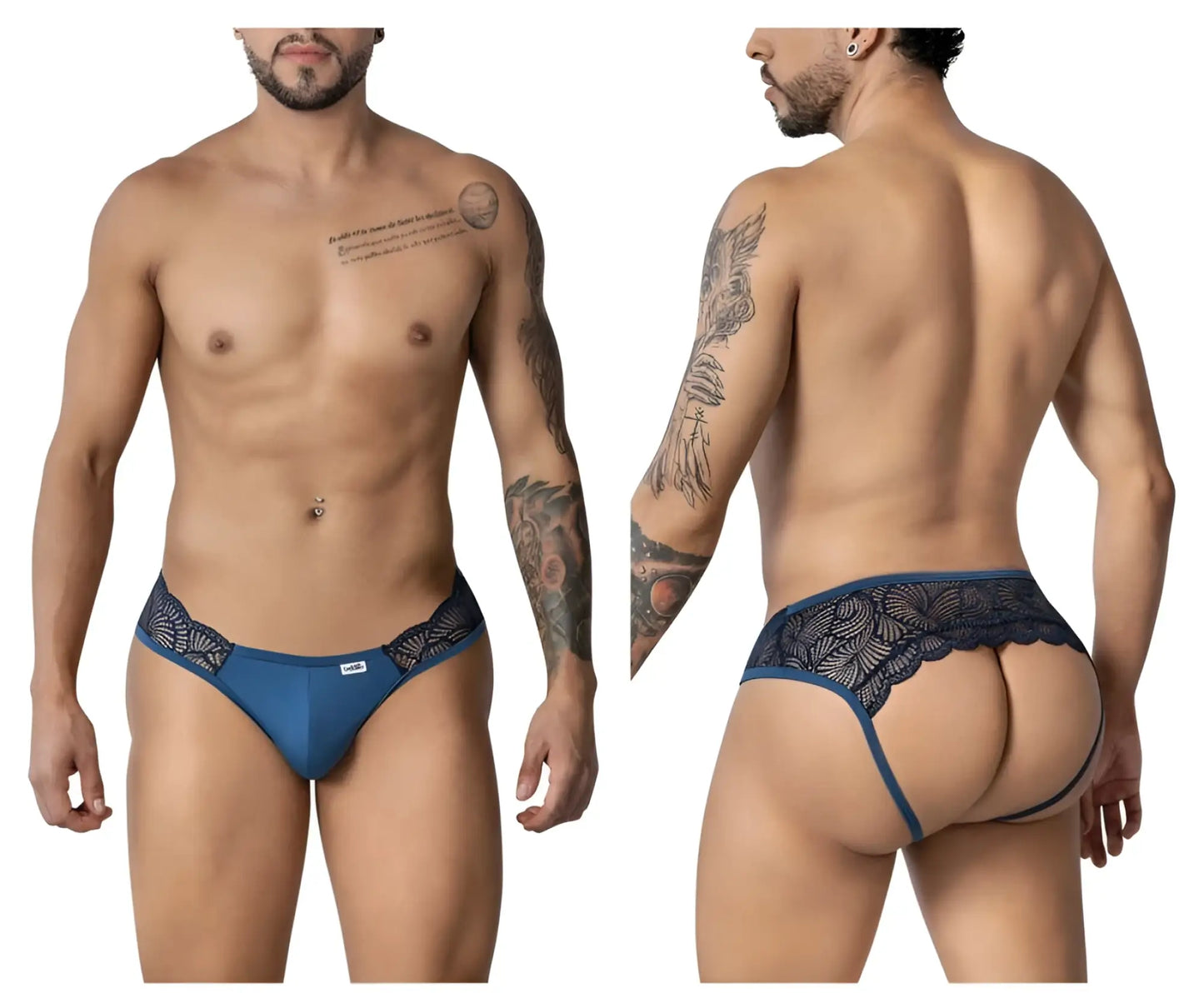 CandyMan 99312 lace jockstrap in navy with blue lace trim and sleek form-fitting design for men