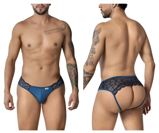 CandyMan 99312 lace jockstrap in navy with blue lace trim and sleek form-fitting design for men