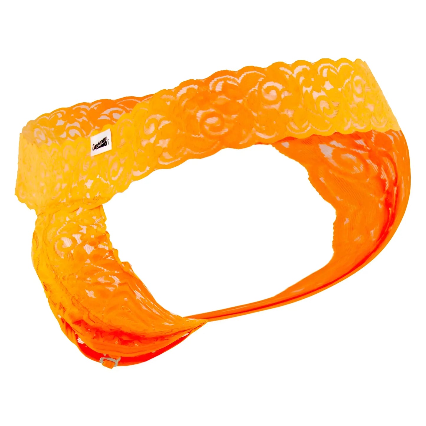 Vibrant orange lace headband with intricate swirling patterns and a glossy translucent finish by candyman