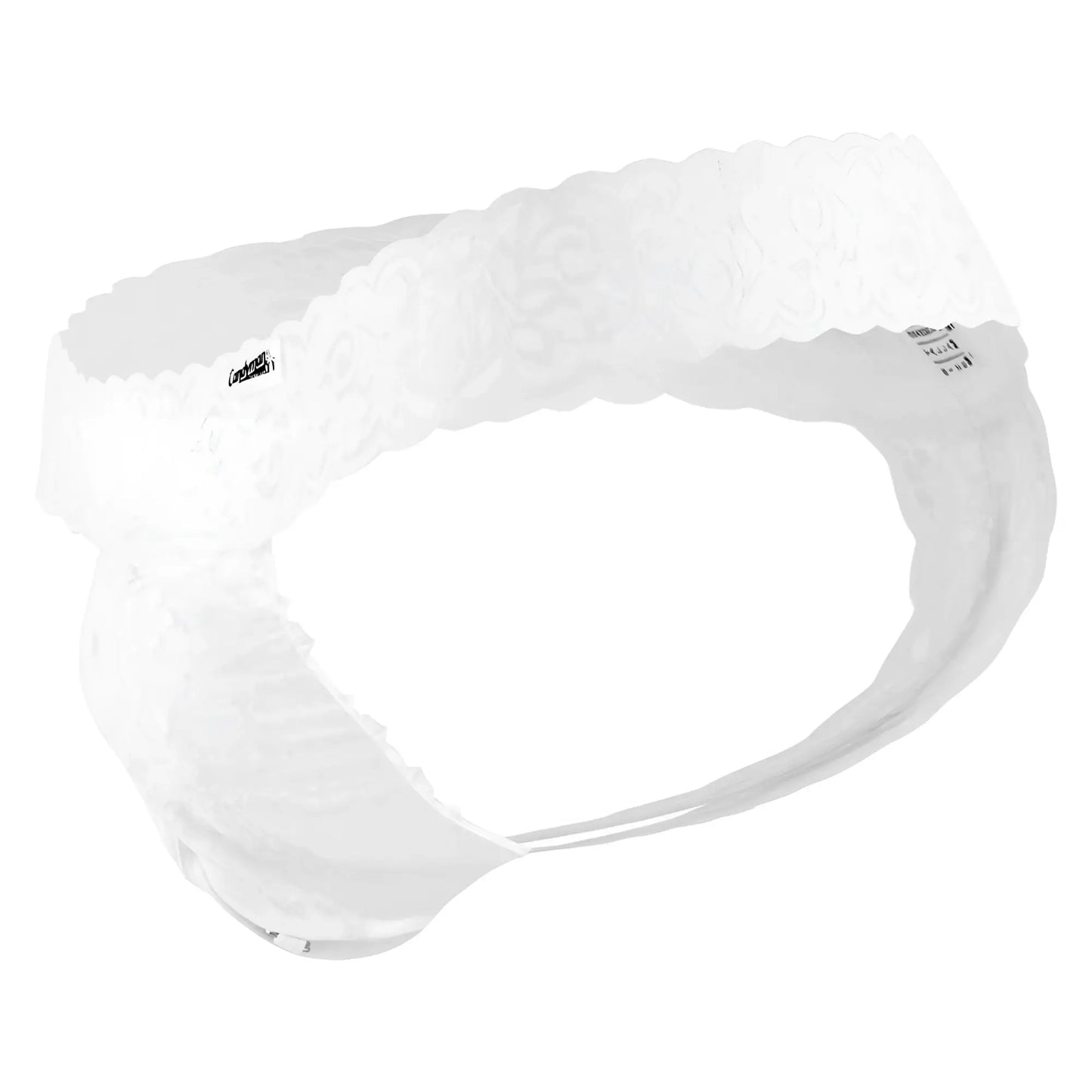 White lace headband with scalloped edges and delicate floral pattern for candyMan 99315X peek a boo lace thongs