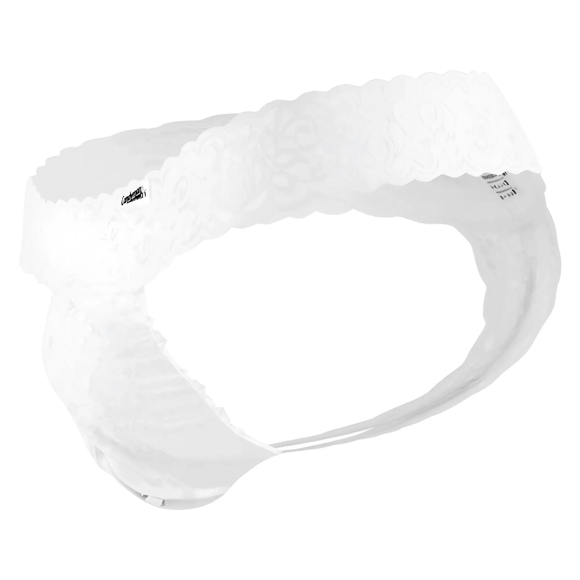 White lace headband with scalloped edges and delicate floral pattern for candyMan 99315X peek a boo lace thongs