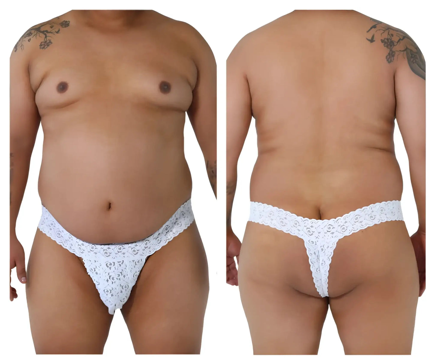 White candyMan 99315X peek a boo lace thong featuring intricate floral pattern in delicate lace material
