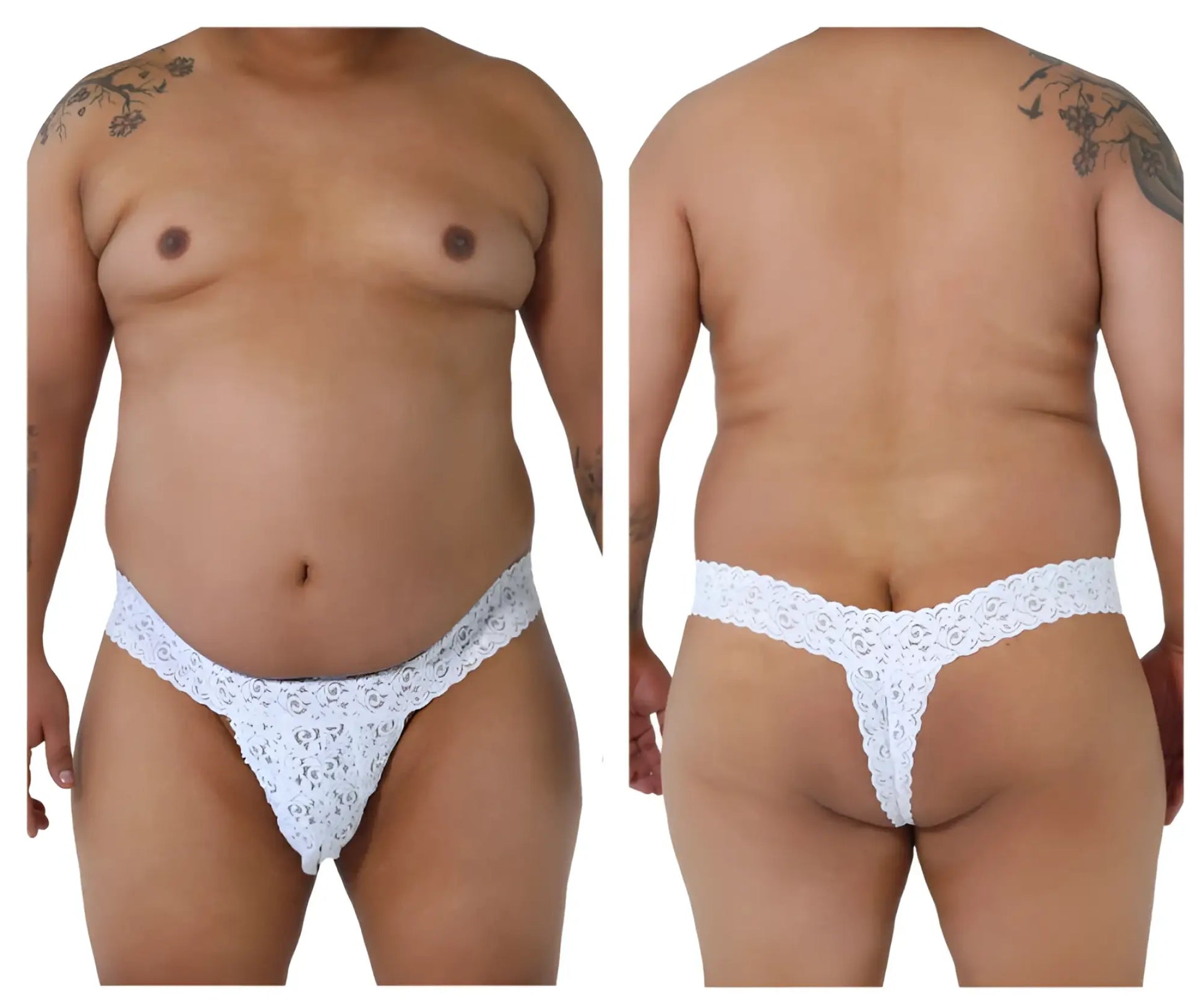 White candyMan 99315X peek a boo lace thong featuring intricate floral pattern in delicate lace material