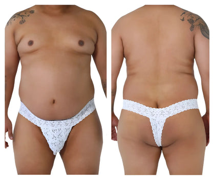 White candyMan 99315X peek a boo lace thong featuring intricate floral pattern in delicate lace material