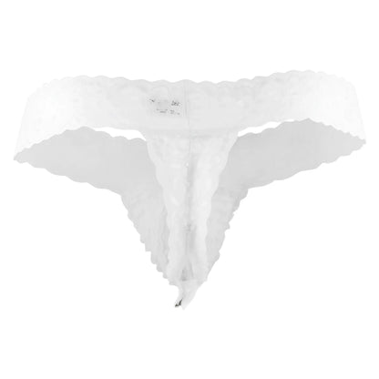 White candyMan 99315X lace thong with scalloped edges and delicate floral pattern in peek a boo design